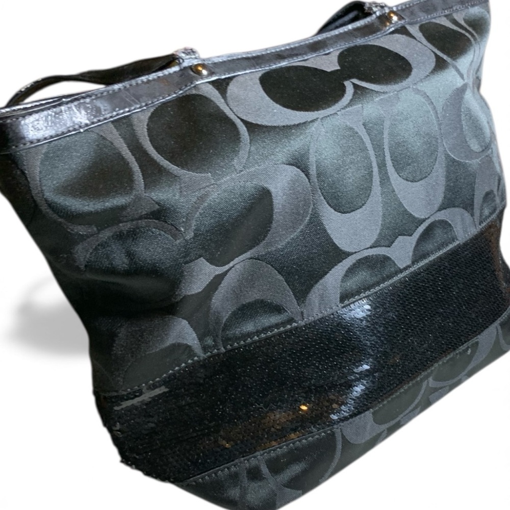 Coach SIGNATURE SEQUINS TOTE BLACK #17574 - Picture 4 of 7